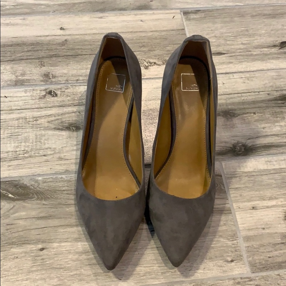 Grey suede high heel shoes